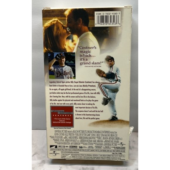 For the Love of the Game VHS Kevin Costner Kelly Preston Special Edition 1999 - Picture 3 of 5